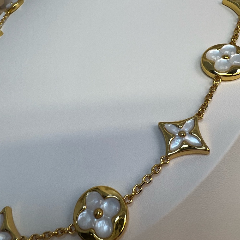 NMP31 High-end Genuine 3D White Mother of Pearl 18K Yellow Gold Plated Necklace - Picture 4 of 6